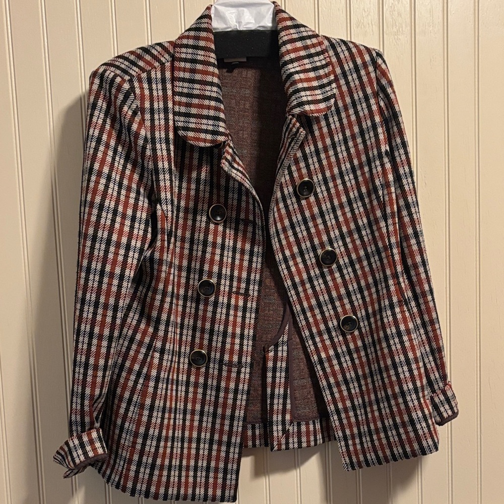 CAbi Red and Black Plaid Pea Coat